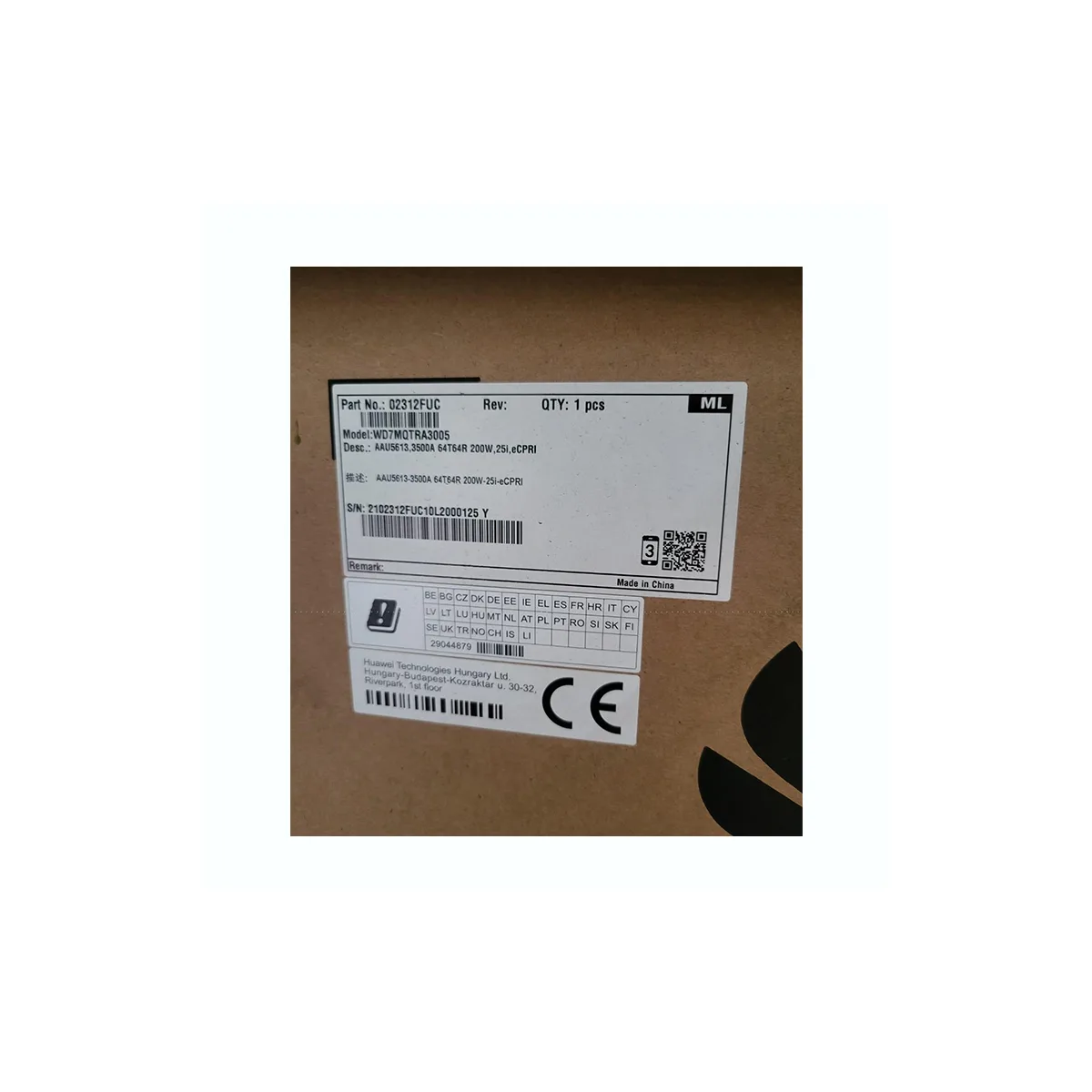 Huawei AAU5613 02312CHP TX3400-3600MHz/RX3400-3600MHz 64T64R 200w 02312CHN 3500A 64T64R 25i-eCPRI