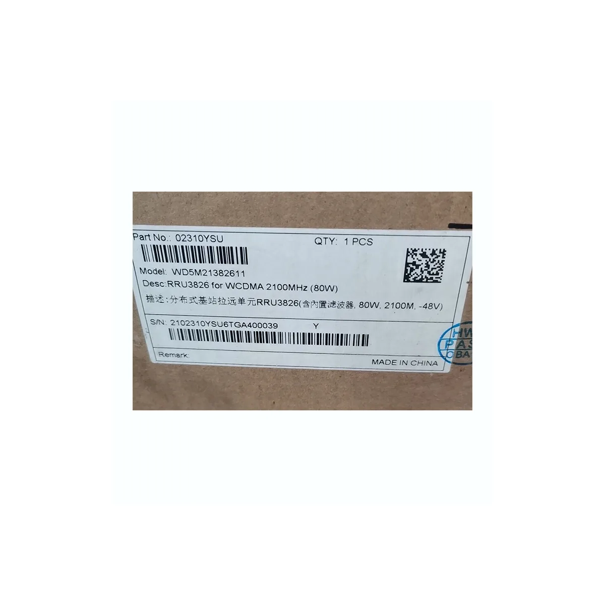 HUAWEI RRU3826 2100Mhz 2102310YSU/2102310XFC/2102310KKQ for Base Station New And Used