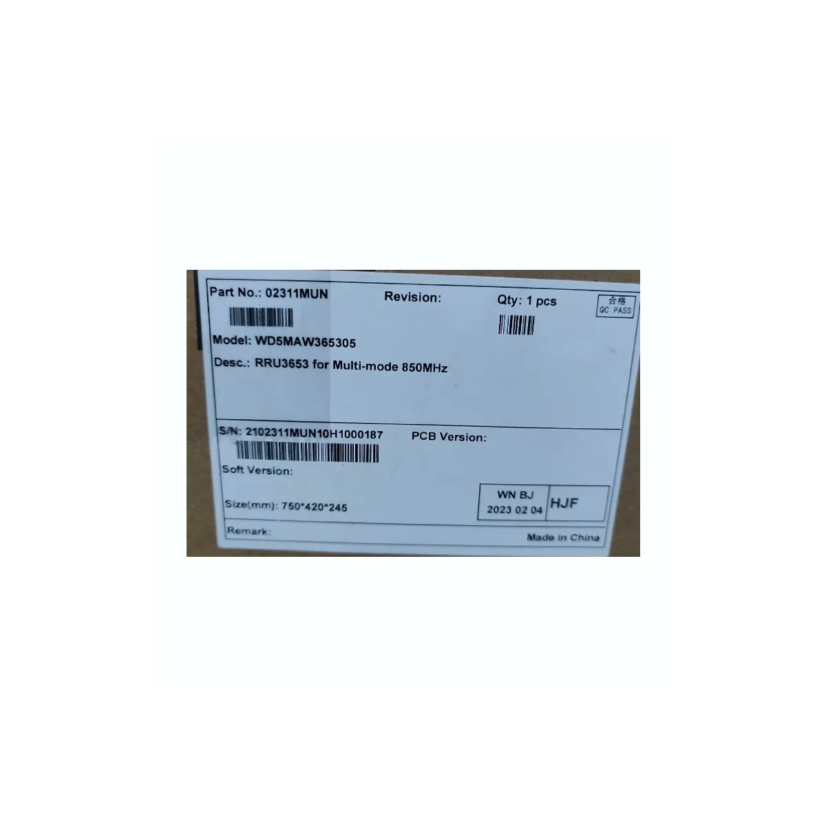 HUAWEI RRU3652 02311MSQ WD5MAW365206 RRU3653 02311MUN WD5MAW365305 Multi-mode 850MHz Remote Radio Unit